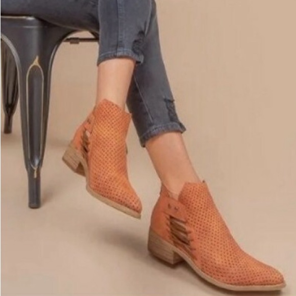 Mi.iM Perforated Leather Ankle Booties – Cognac – Women’s